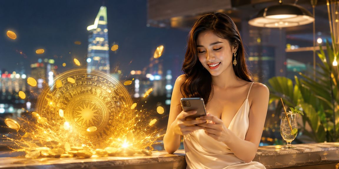 Người chơi sử dụng điện thoại truy cập casino online giữa ánh đèn neon sôi động tại TP. Hồ Chí Minh